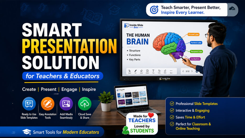 Slide Baba Smart Presentation Solution for Teachers showcasing interactive presentation templates for educators